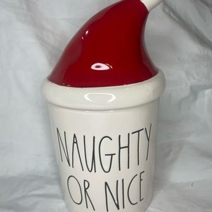 Rae Dunn NAUGHTY OR NICE Red Santa Hat Baby Canister NEW
